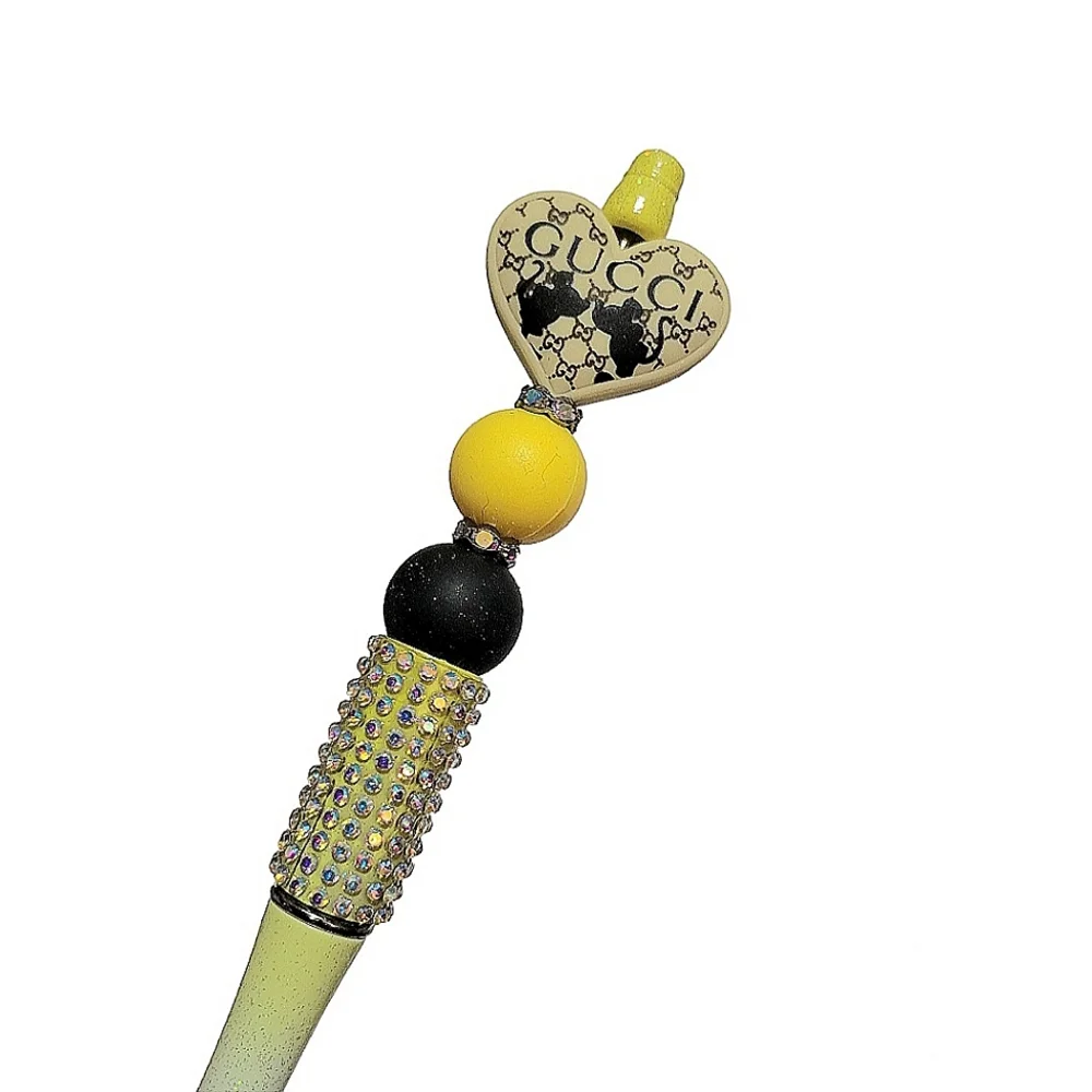 Fashion Bling Beaded Ballpoint Twist Pen Focal Bead Yellow